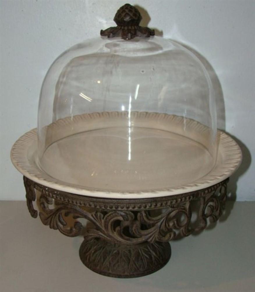 NWT GG Collection Cake Pedestal Stand Plate & Dome Gracious Goods Tuscan 122244