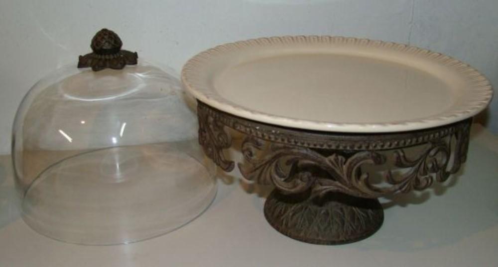 NWT GG Collection Cake Pedestal Stand Plate & Dome Gracious Goods Tuscan 122244