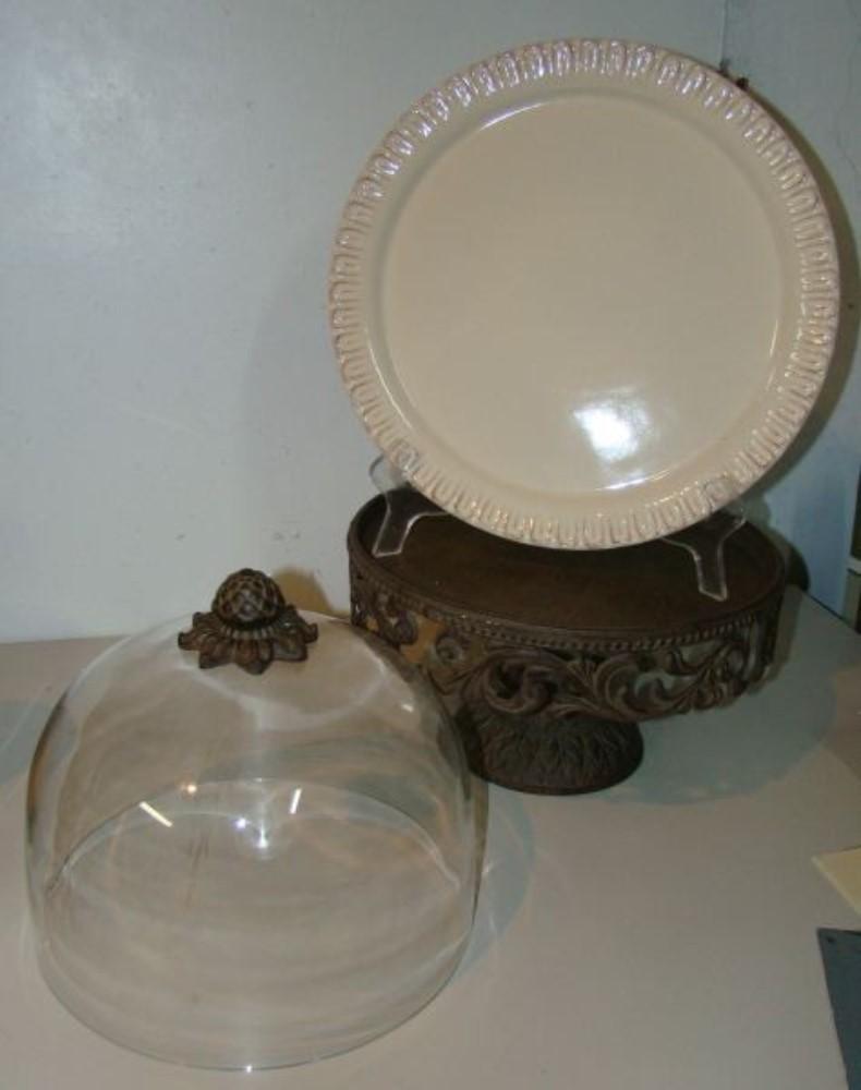 NWT GG Collection Cake Pedestal Stand Plate & Dome Gracious Goods Tuscan 122244
