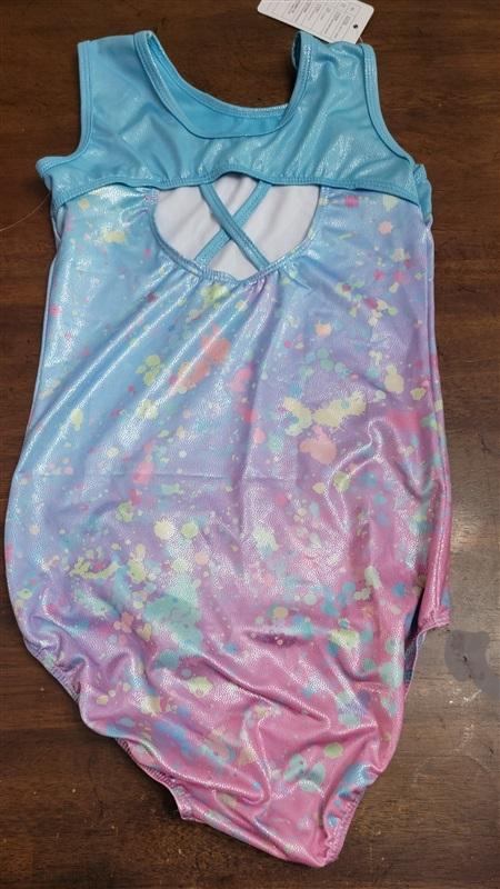 NWT Child's 14 Sparkle Splatter Blue Pink Dance or Gymnastic Leotard 122266
