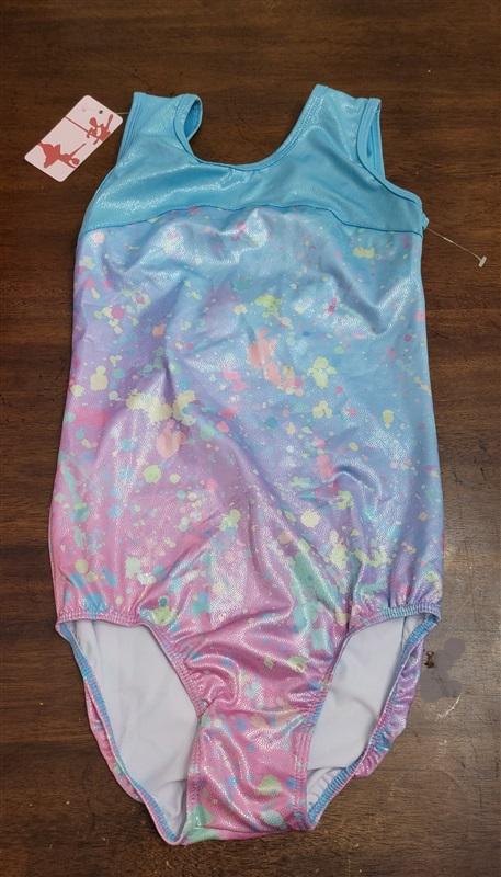 NWT Child's 14 Sparkle Splatter Blue Pink Dance or Gymnastic Leotard 122266