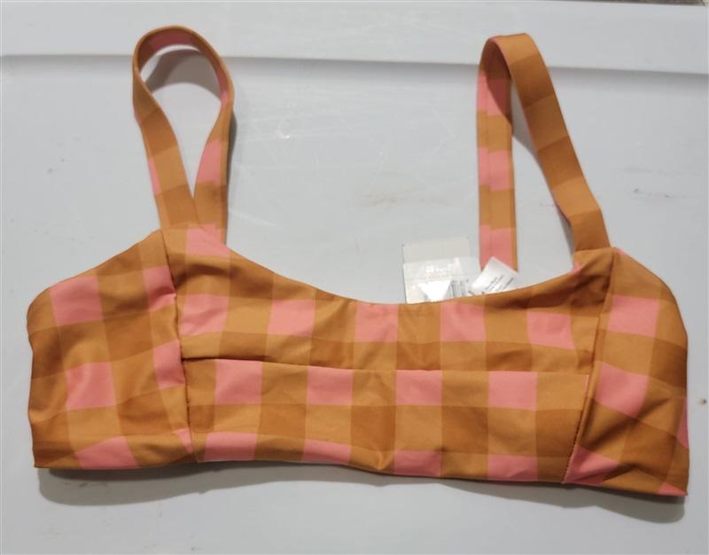 NWT L*Space XS Jess Pink Brown Squares SSG Bikini Swim Top 122269