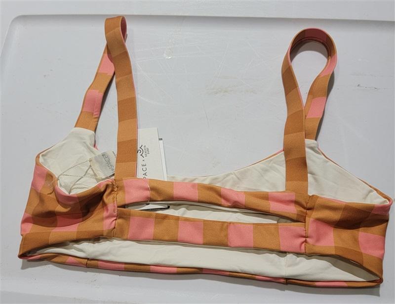 NWT L*Space XS Jess Pink Brown Squares SSG Bikini Swim Top 122269
