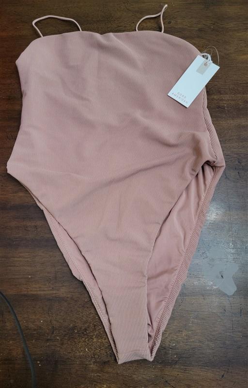 NWT Good American 90s Hot Shoulder L or 3 Beige 1PC Swimsuit 122278