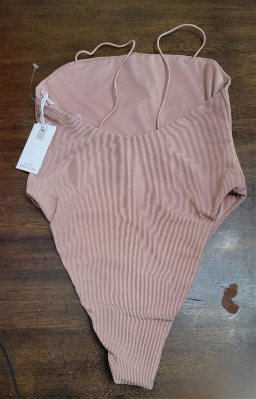 NWT Good American 90s Hot Shoulder L or 3 Beige 1PC Swimsuit 122278