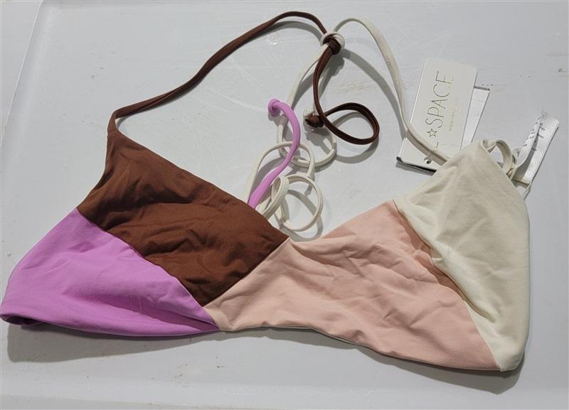 NWT L*Space S Sea Glass Color Block Bikini Swim Top Brown Pink PCR 122279