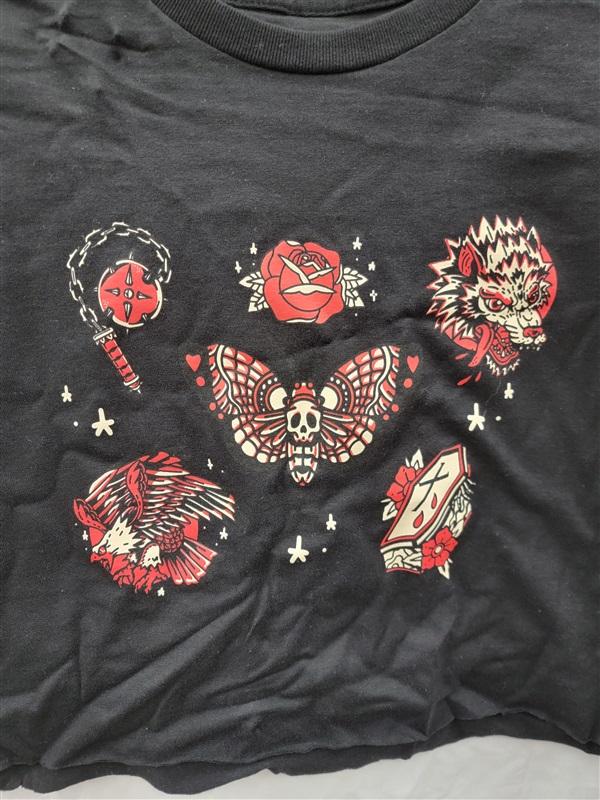 NWOT Grrl Scout SM Death Head Moth Tattoo Black T Shirt 122305