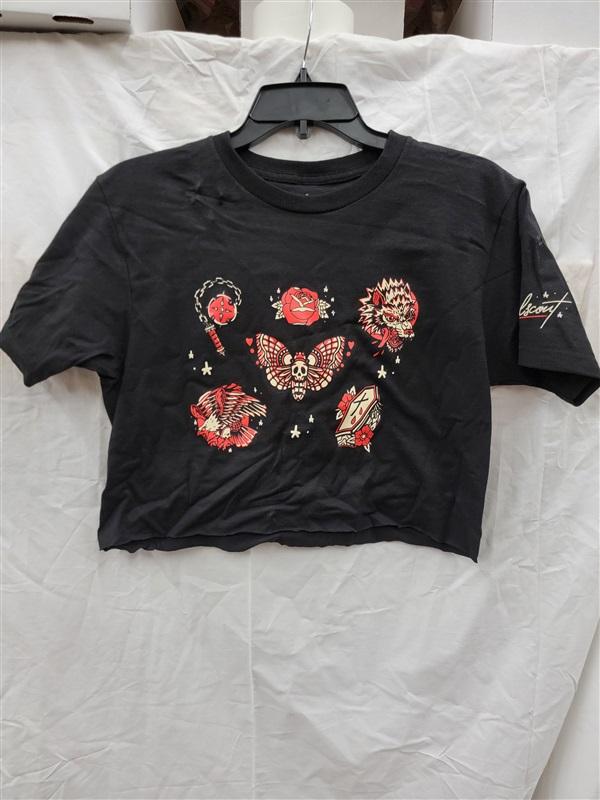 NWOT Grrl Scout SM Death Head Moth Tattoo Black T Shirt 122305