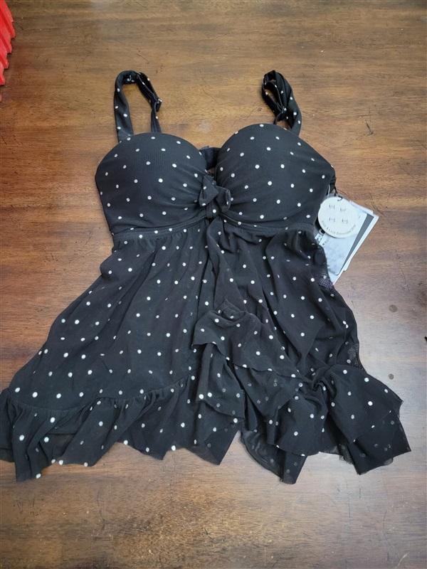 NWT Coco Reef 32c Perfect Fit Black Tankini Polka Do Swimsuit 122310