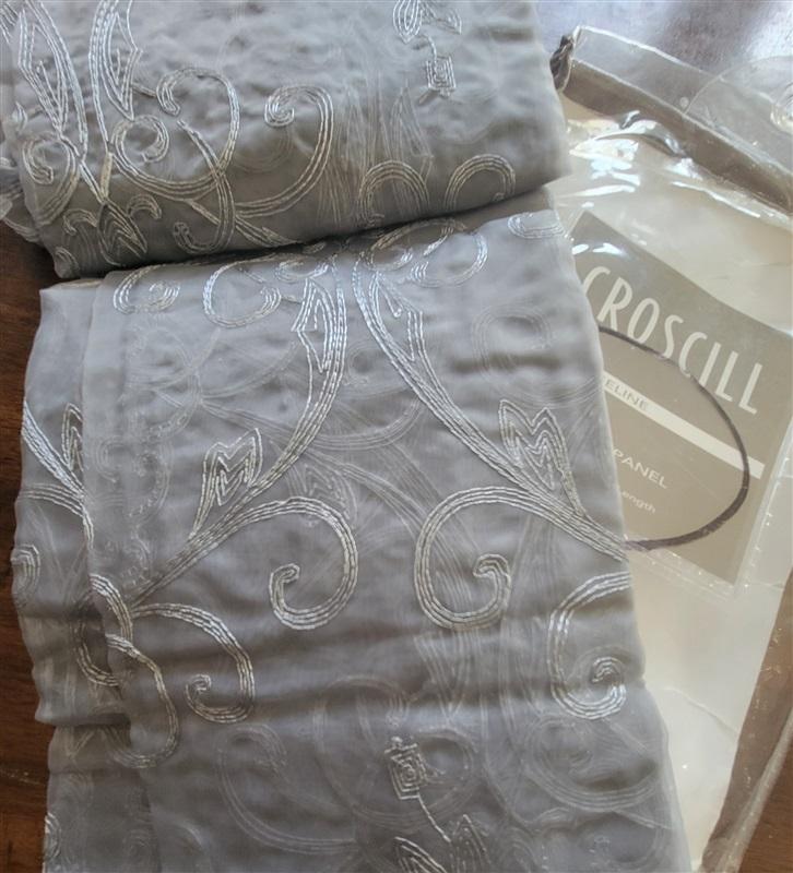 NWT Croscill Evangeline Sheer Tailored Panel Window Curtain 50x84 Gray 122357