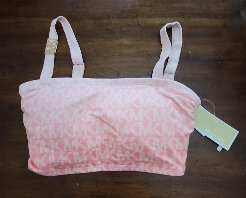 NWT Michael Kors S Square-Neck Logo Cropped Bikini Top 122369