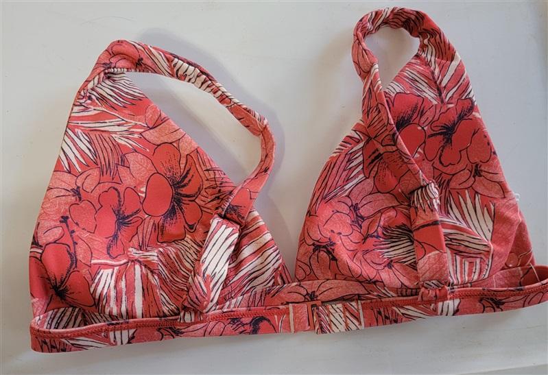 NWOT Volcom S V-Neck Triangle Red White Poppy Floral Bikini Swim Top 122370