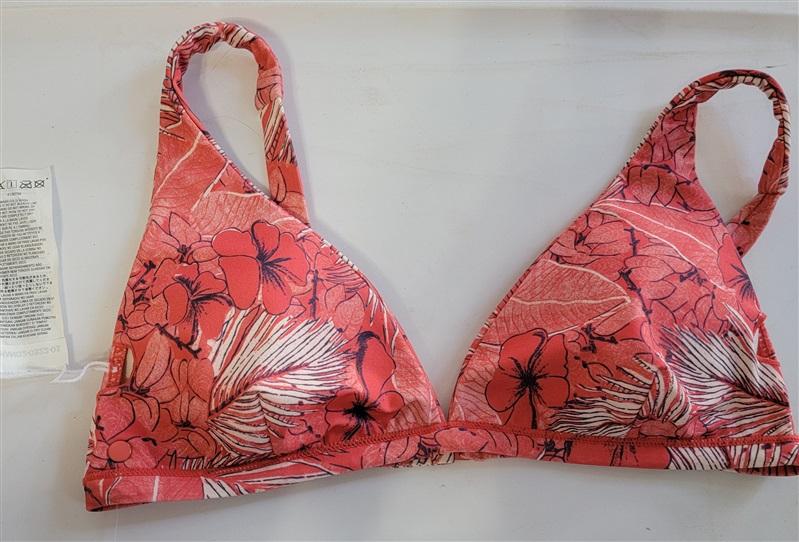 NWOT Volcom S V-Neck Triangle Red White Poppy Floral Bikini Swim Top 122370