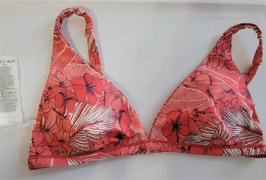 NWOT Volcom S V-Neck Triangle Red White Poppy Floral Bikini Swim Top 122370