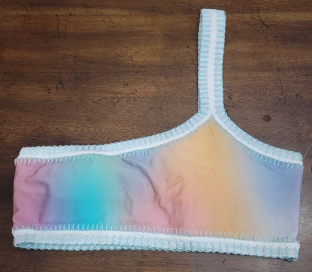 NWOT Pilyq Platinum S Ombre Rainbow Crochet 1 Shoulder Bikini Swim Top 122391