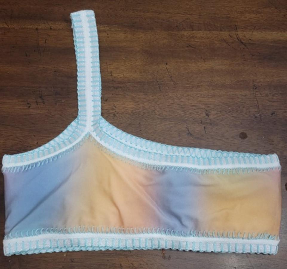 NWOT Pilyq Platinum S Ombre Rainbow Crochet 1 Shoulder Bikini Swim Top 122391