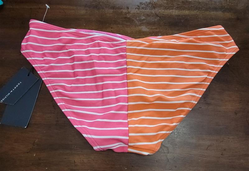 NWT Tommy Hilfiger M Bandeau Pink Orange Stripe Bikini Top Bottom 122394