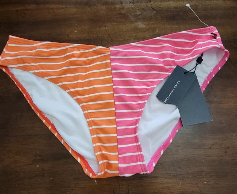 NWT Tommy Hilfiger M Bandeau Pink Orange Stripe Bikini Top Bottom 122394