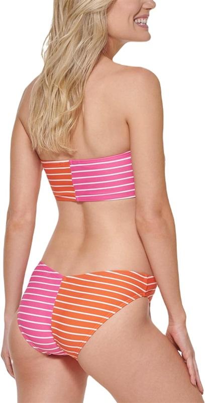 NWT Tommy Hilfiger M Bandeau Pink Orange Stripe Bikini Top Bottom 122394