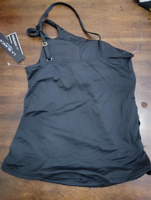 NWT La Blanca 8 Island Goddess 1 Shoulder Tankini Swim Top Black 122414
