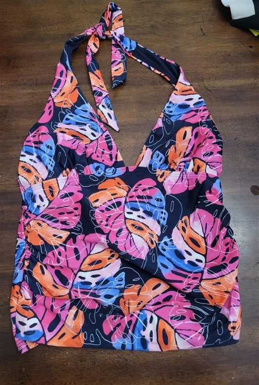 NWT Tommy Hilifiger M Deep V Monstera Plant Halter Tankini 122418
