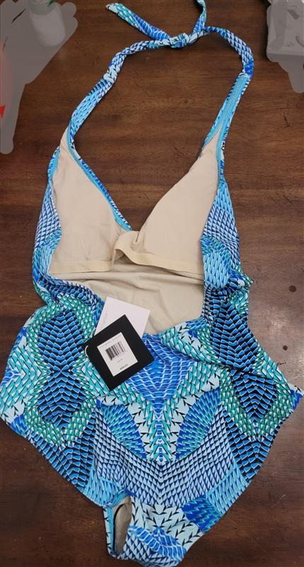 NWT Echo Havana 12 Geo Halter 1p Swimsuit Blue 122424