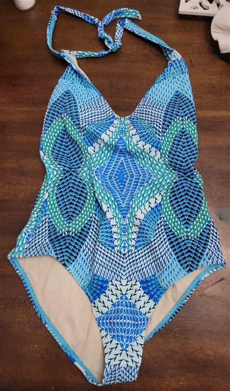 NWT Echo Havana 12 Geo Halter 1p Swimsuit Blue 122424