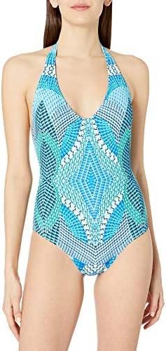 NWT Echo Havana 12 Geo Halter 1p Swimsuit Blue 122424