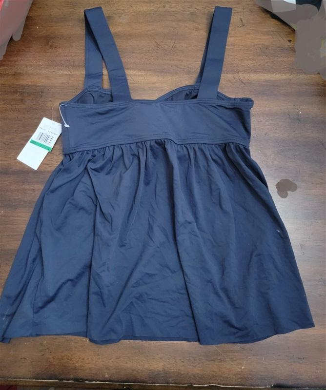NWT Michael Kors L NAVY Iconic Solids Babydoll Tankini Swim Top 122427