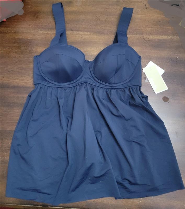 NWT Michael Kors L NAVY Iconic Solids Babydoll Tankini Swim Top 122427