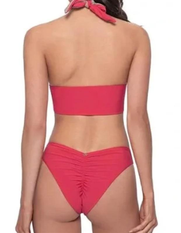 NWT PIlyq L Ava Red Basic Ruched Full Bikini Swim Bottom 122429
