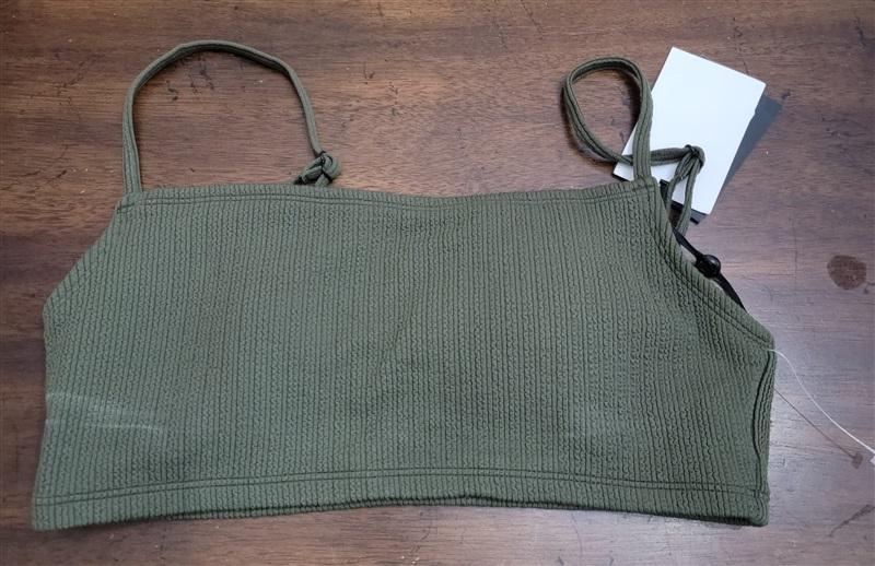 NWT DKNY S Wavy Print Bikini Swim Top Olive Green 122434