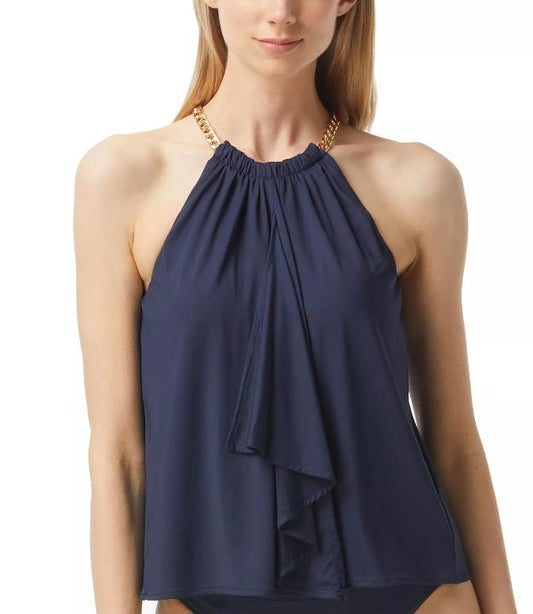 NWT MICHAEL KORS S Chain High-Neck Tankini Top Navy 122439