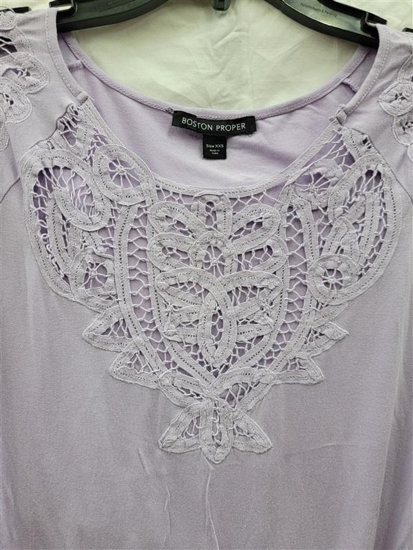 NWOTD Boston Proper XXS Blouson Purple Long sleeve Lace Top 122447