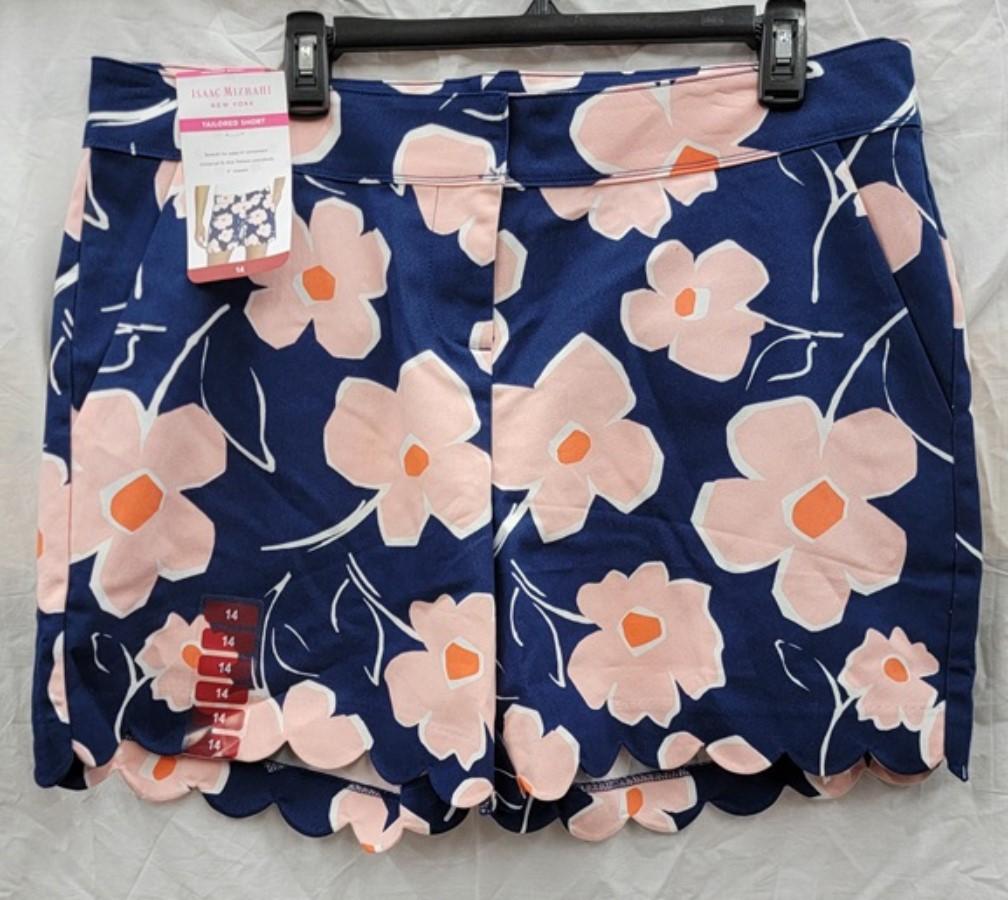 NWT Isaac Mizrahi 14 Tailored Shorts 5" Floral Blue Pink White 122452