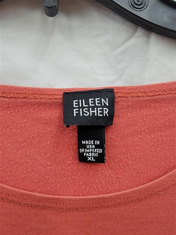 PO Eileen Fisher XL Orange Crew Neck Short Sleeve Tee Shirt 122454