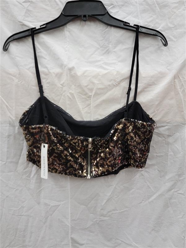 NWT Olivaceous L Sequin Crop Tank Top Black Gold 122458