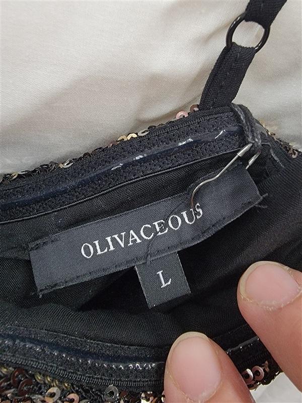 NWT Olivaceous L Sequin Crop Tank Top Black Gold 122458