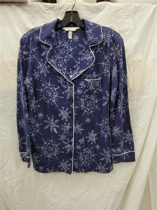 NWOT Soma S Embraceable Long Sleeve Notch Collar Pajama Top Snowflake 122461