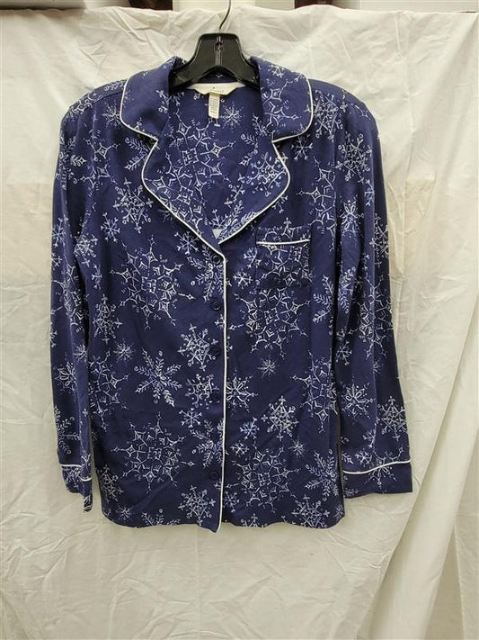 NWOT Soma S Embraceable Long Sleeve Notch Collar Pajama Top Snowflake 122461