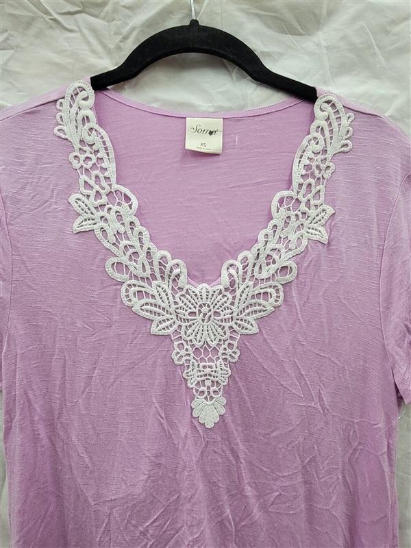 NWOT Soma xs Cool Nights Slub Crochet Pajama Tee Orchid Bouquet 122462