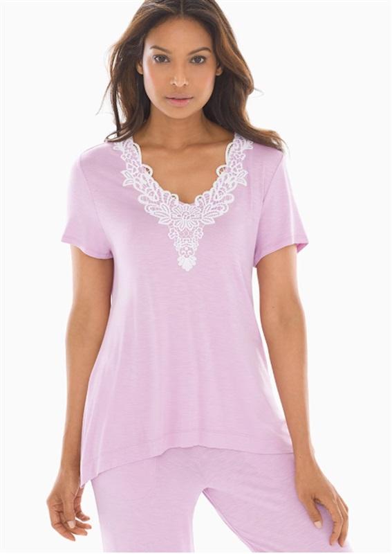 NWOT Soma xs Cool Nights Slub Crochet Pajama Tee Orchid Bouquet 122462