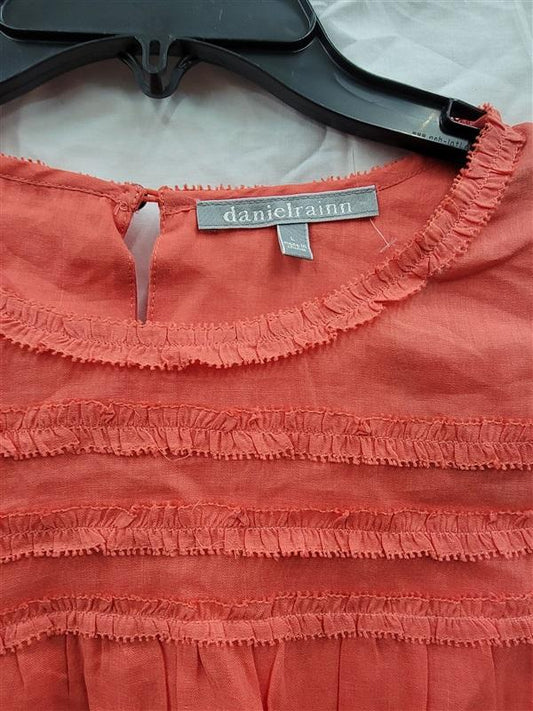 NWOT Daniel Rainn L Melon Orange Lace Short Sleeve Blouse 122480