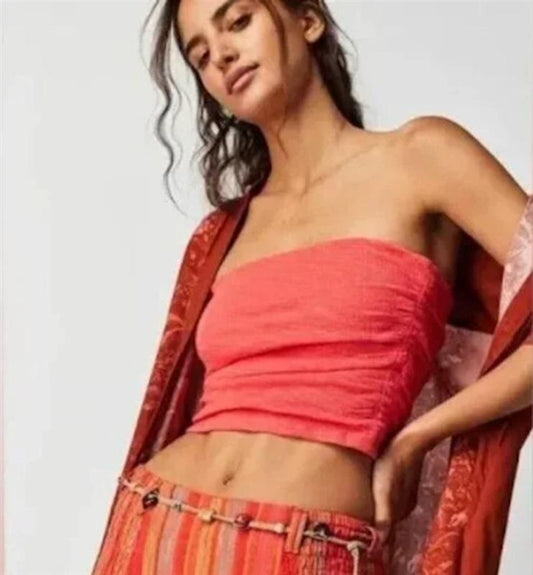 NWT Free People L Boulevard Ruched Tube Top Bella Rosa 122482