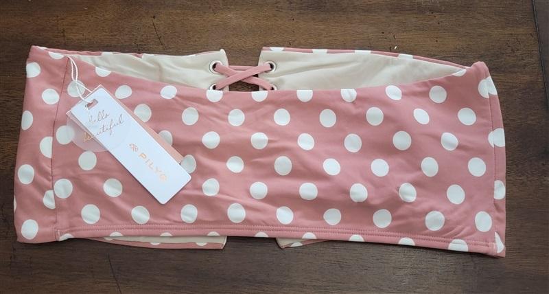 NWT Pilyq D Cup Polka Dot Lace Up Strapless Bandeau Bikini Swim Top 122484