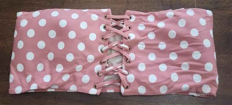 NWT Pilyq D Cup Polka Dot Lace Up Strapless Bandeau Bikini Swim Top 122484
