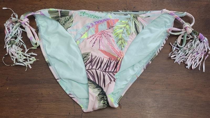 NWOT Pilyq Tropical L Side Tie Beaded Cheeky Tassel Bikini Swim Bottoms 122494