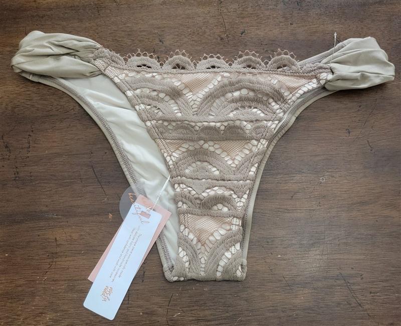 NWT Pilyq PQ Large Lace Fanned Teeny Bikini Swim Bottoms Sandstone 122500