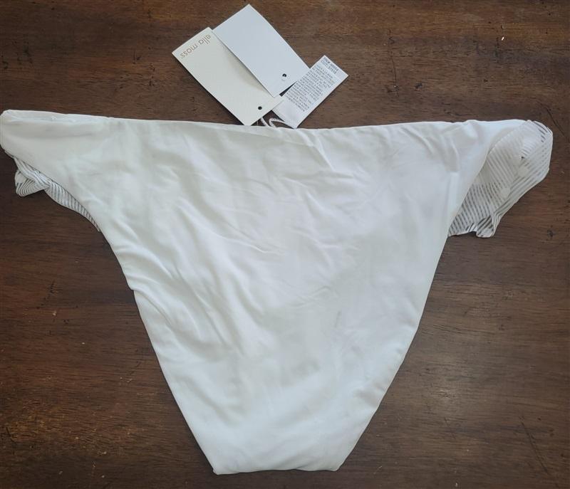 NWTD Ella Moss L Sheer Dot Ruffle Leg Retro Bikini Swim Bottoms White 122501