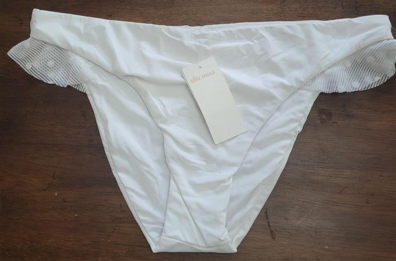 NWTD Ella Moss L Sheer Dot Ruffle Leg Retro Bikini Swim Bottoms White 122501